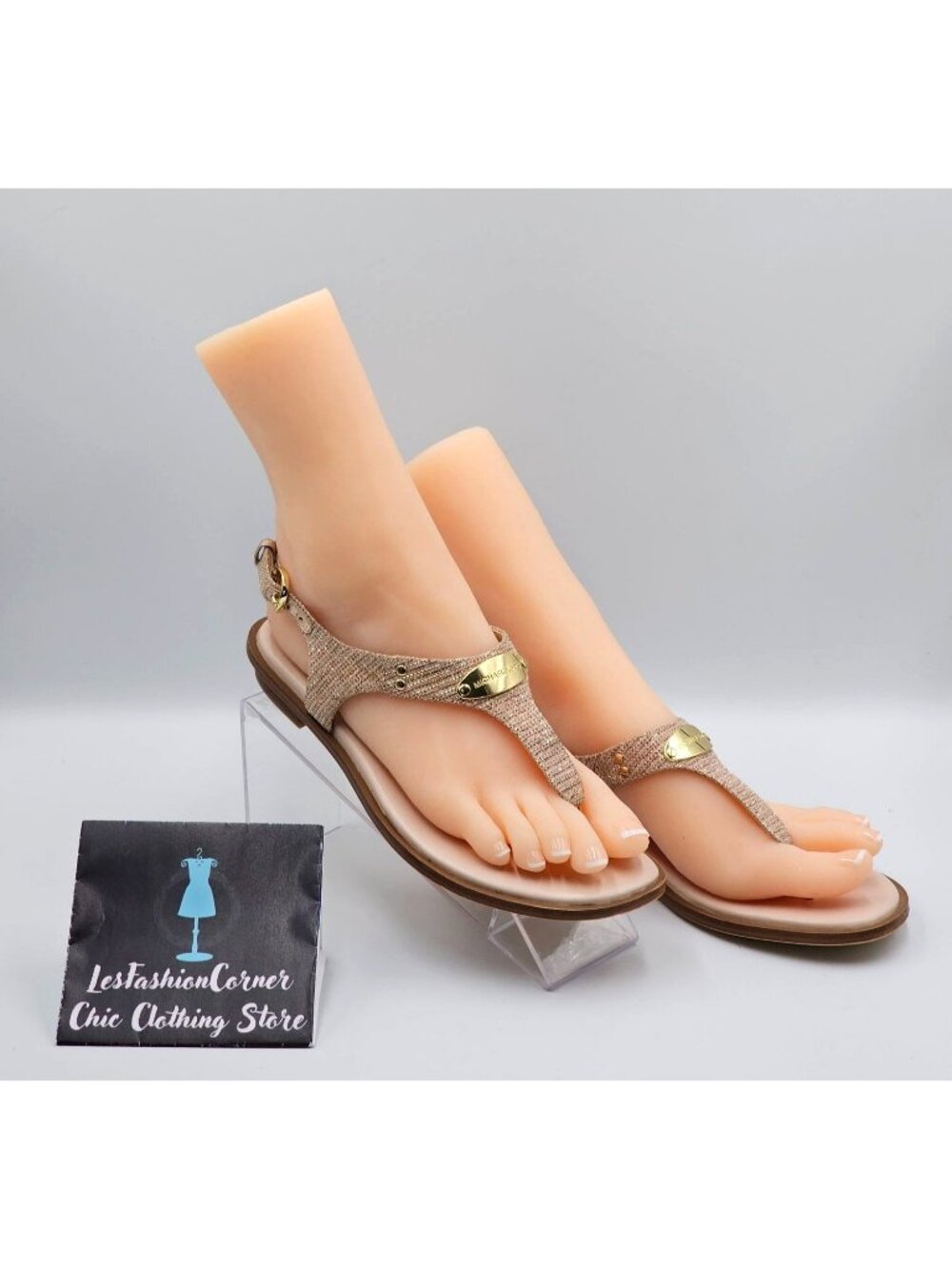 Michael Kors Women's Rose Gold Mk Plate Thong Flat Sandal Size 6M 2312 - Picture 4 of 16